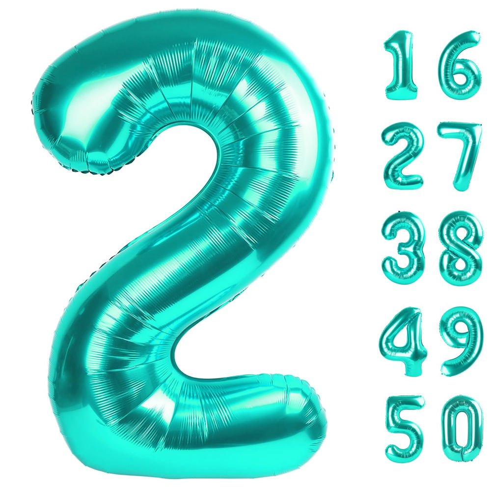 Kelfuoya teal number 2 balloon, 40-inch size, ideal for striking birthday displays