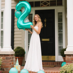 Kelfuoya teal number 2 balloon backdrop for birthdays and anniversaries