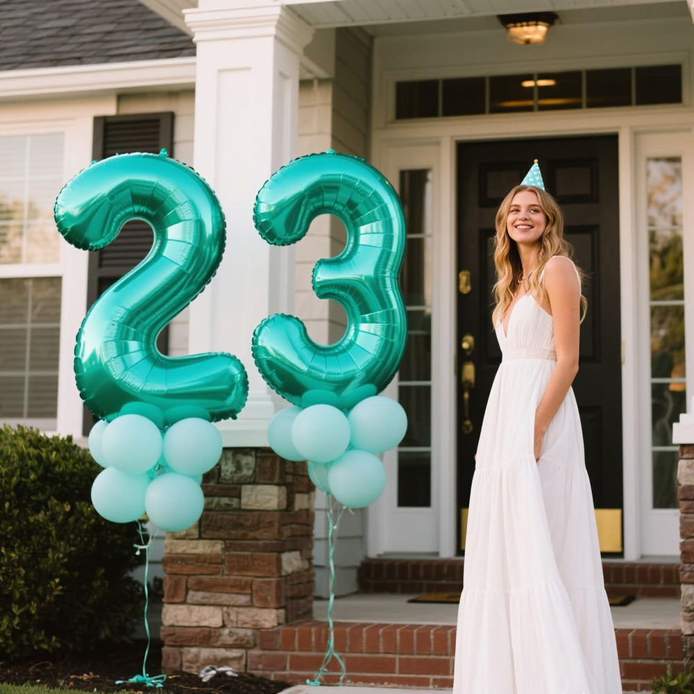 Kelfuoya teal number 2 balloon setup for memorable party scenes