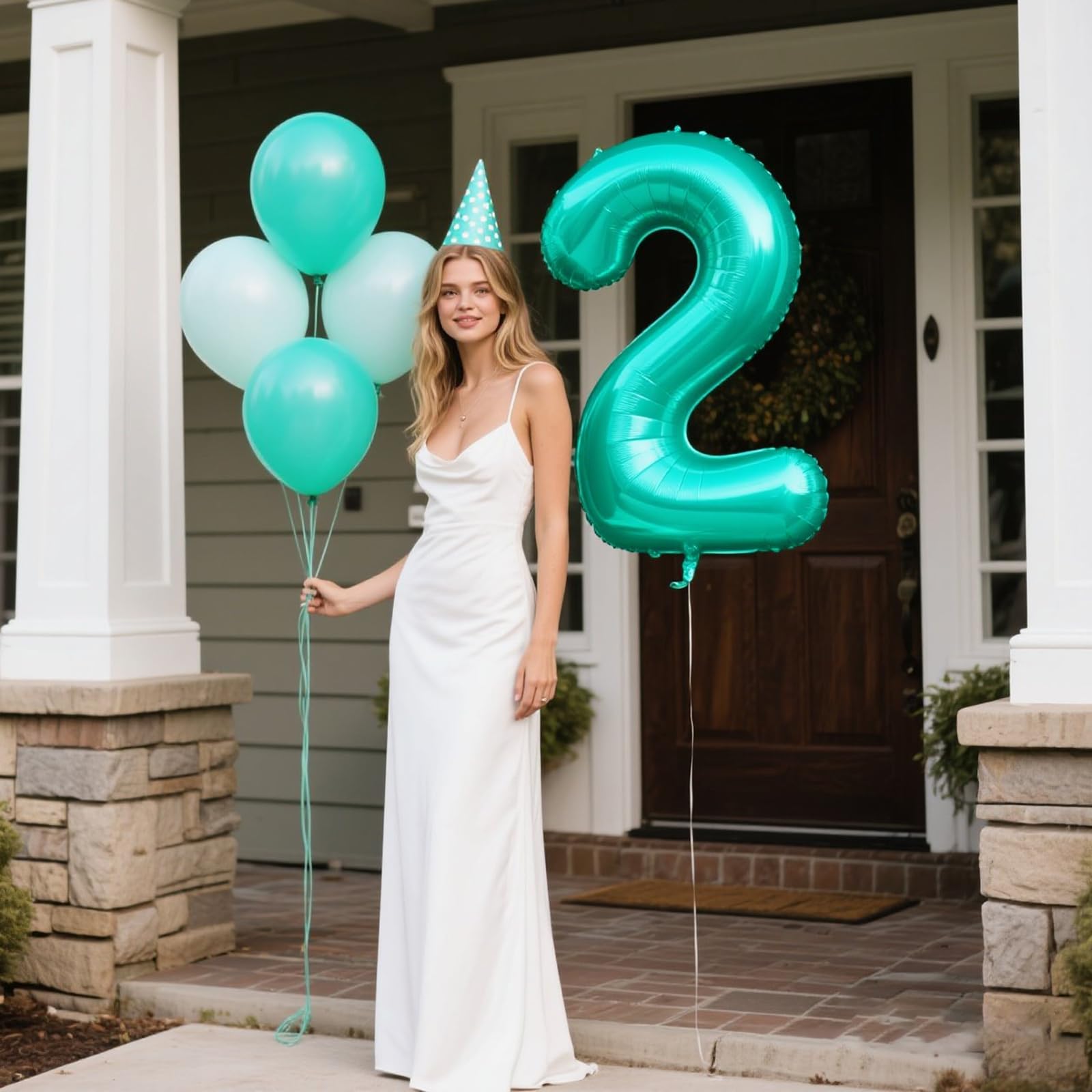 Kelfuoya teal number 2 balloon on wall display creates a bold party backdrop