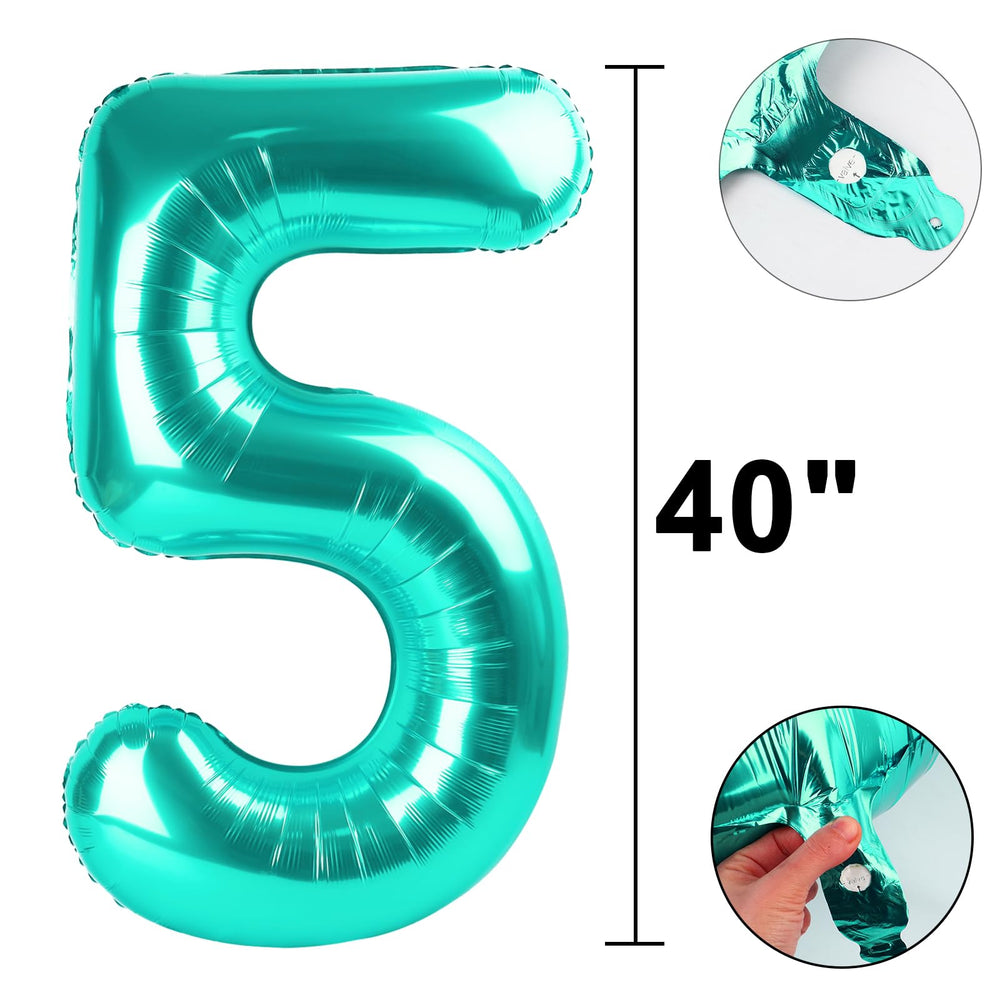 Kelfuoya teal number 5 balloon birthday decor for celebrations.