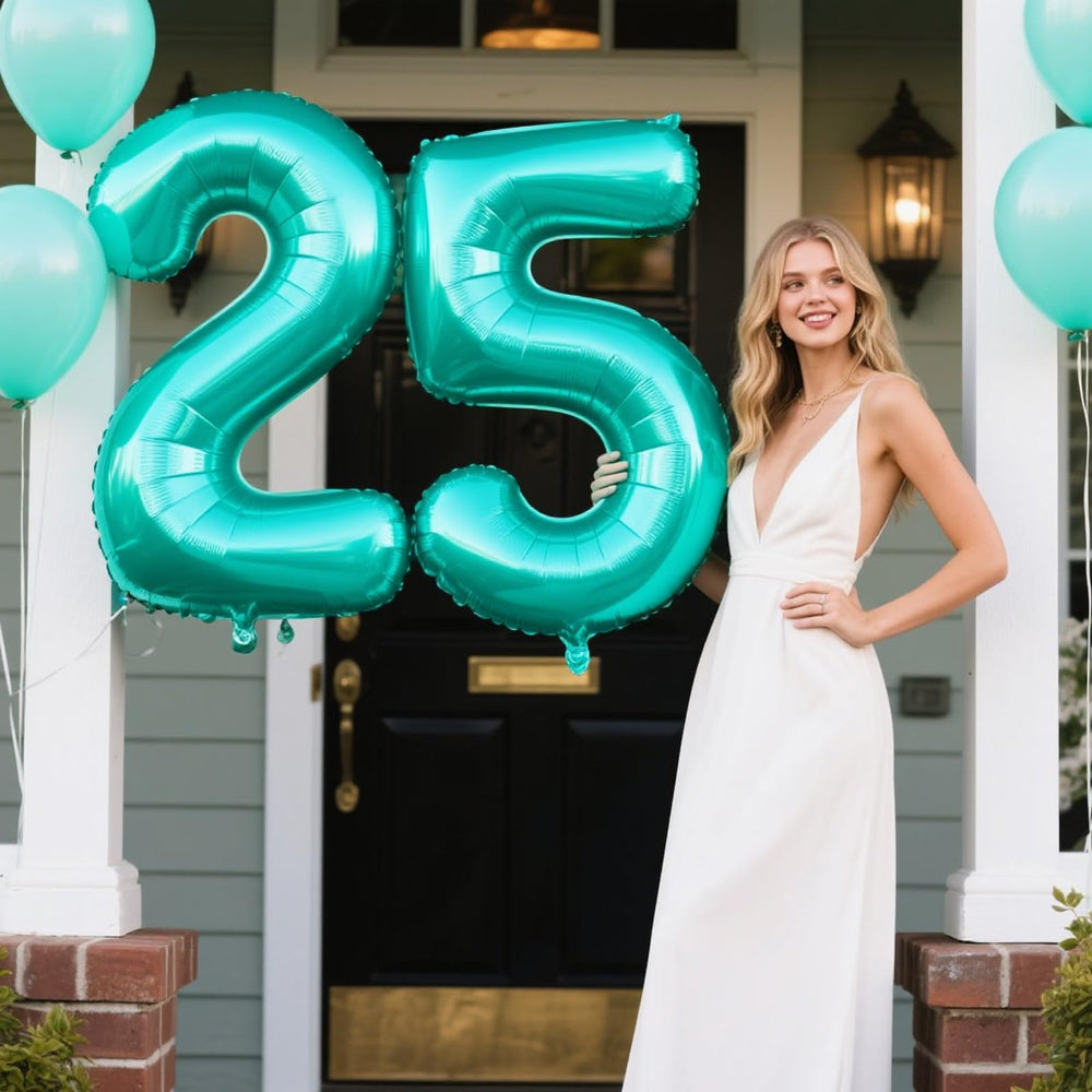 Kelfuoya teal number 5 balloon venue decor suits indoor or outdoor venues.