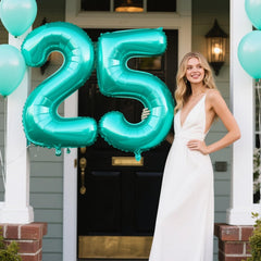 Kelfuoya teal number 5 balloon venue decor suits indoor or outdoor venues.