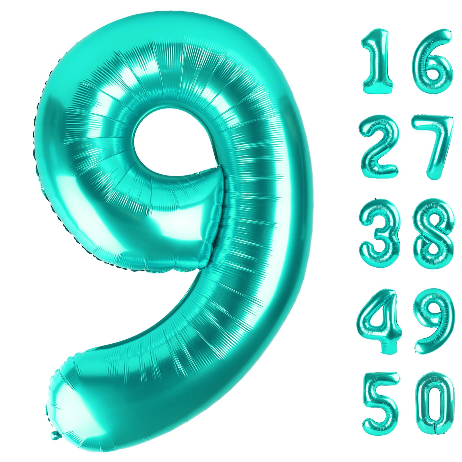 Kelfuoya Teal Number 9 balloon, 40-inch, ideal for birthdays and milestone celebrations.