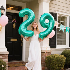 Kelfuoya Teal Number 9 balloon wall display for memorable party backdrops.