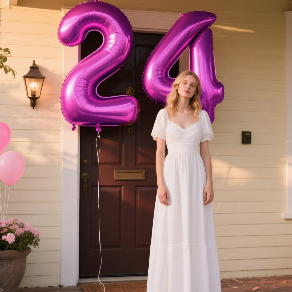 Kelfuoya wall-display balloon, rose purple 40-inch shines as a backdrop.