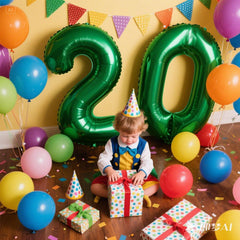 Kelfuoya wall-display setup using a green number 20 balloon