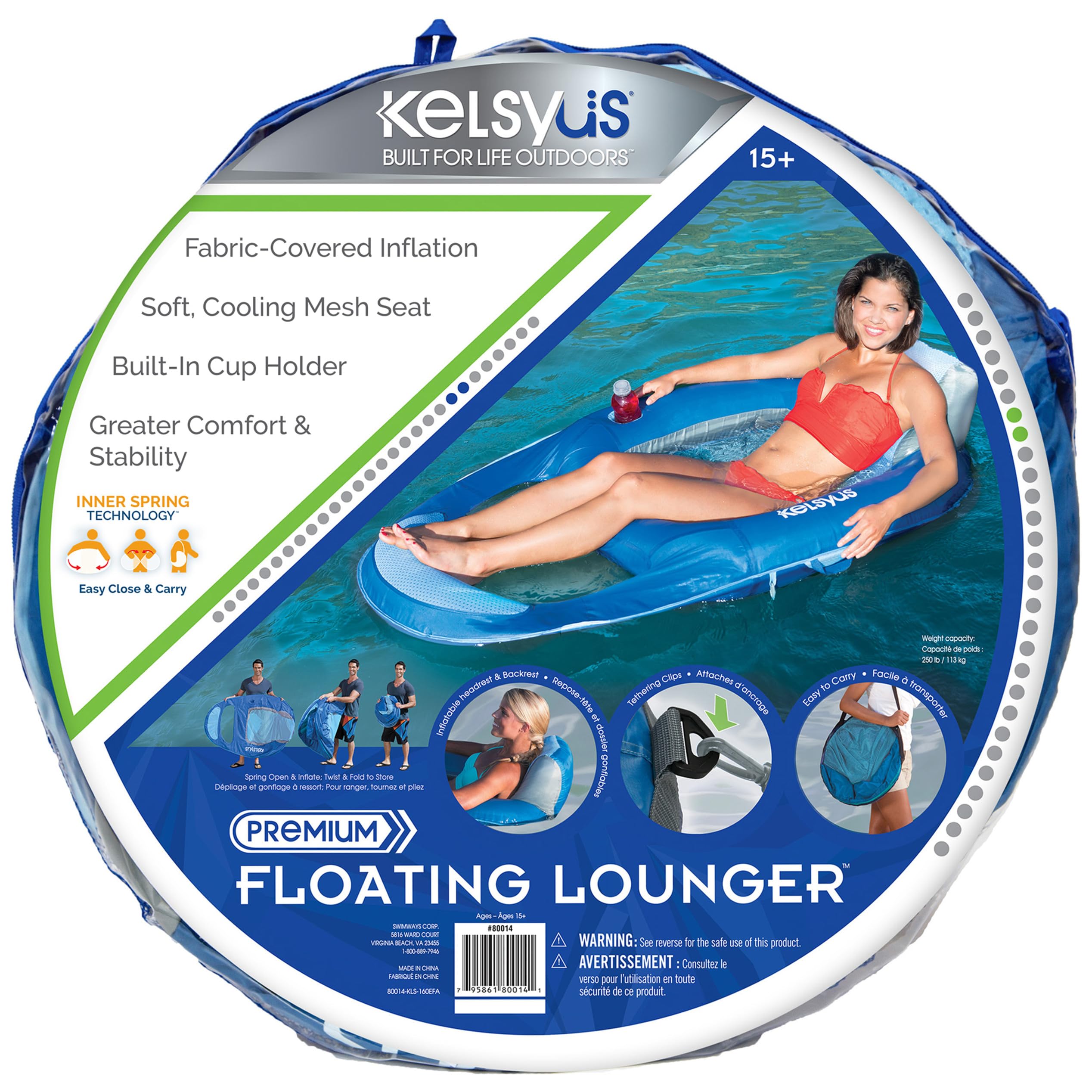 Kelsyus Spring Float Dimensions 56"x38"x16" supports up to 250 lbs.