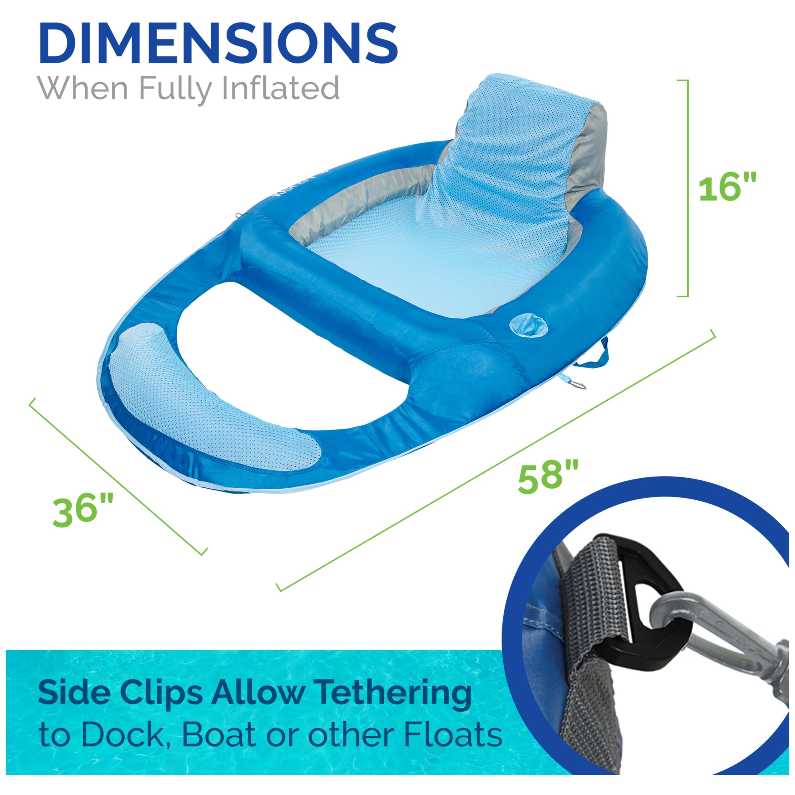 Kelsyus Spring Float Side Clips allow tethering to dock or other floats.