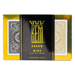 KEM Arrow Black and Gold 100% plastic cards, built for long-lasting shuffles.