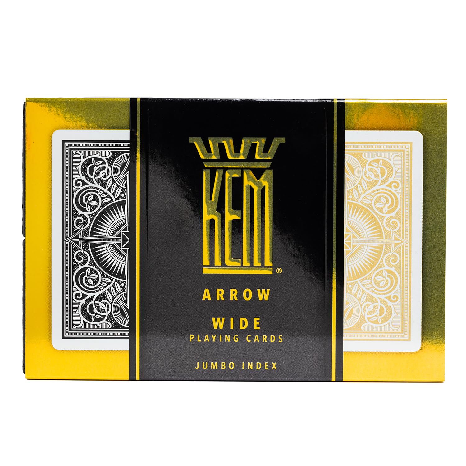 KEM Arrow Black and Gold cards spread showing high-contrast readability.
