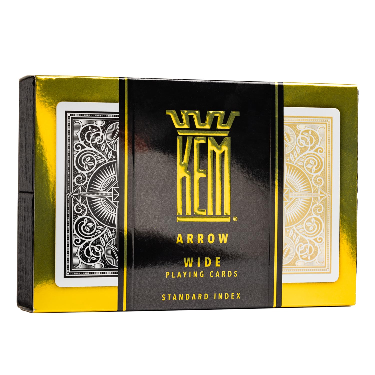 Close-up of KEM Arrow Black and Gold faces for crisp readability.