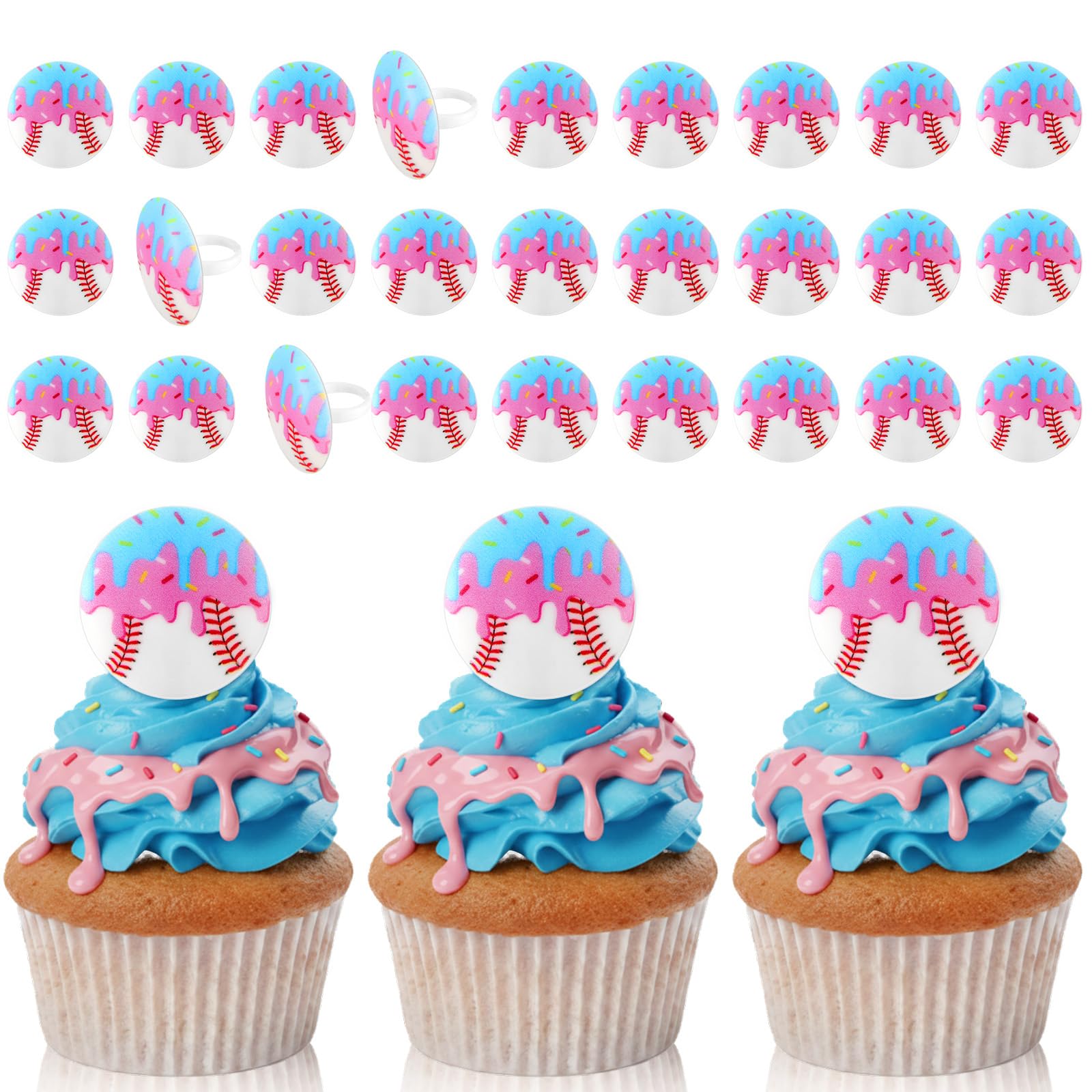 Kenning baseball dripping ice cream cupcake ring topper for sports party decorating.