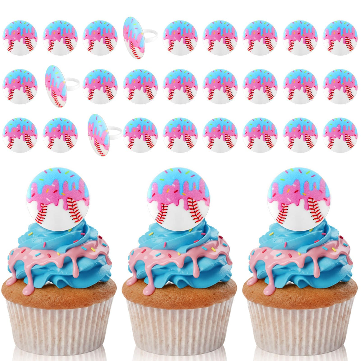 Kenning baseball dripping ice cream cupcake ring topper for sports party decorating.
