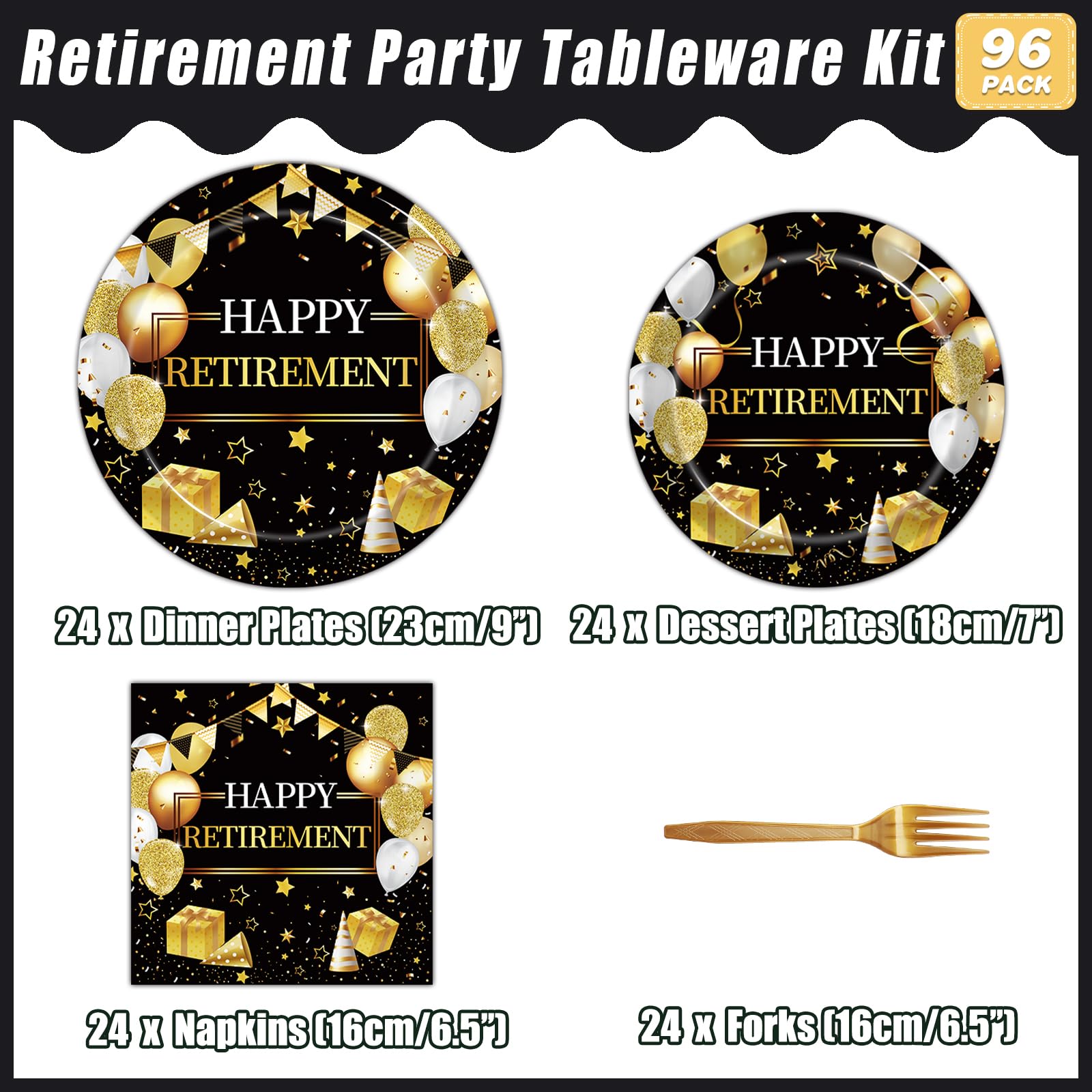 Kepeel retirement dessert plates 7in gold and black for desserts