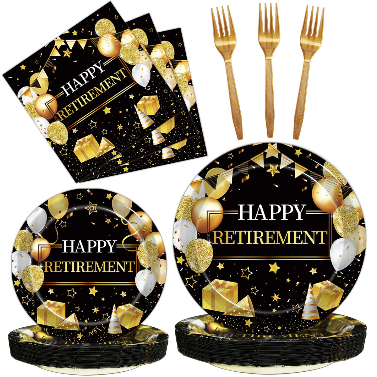 Kepeel retirement plates 9in gold and black for classy gatherings