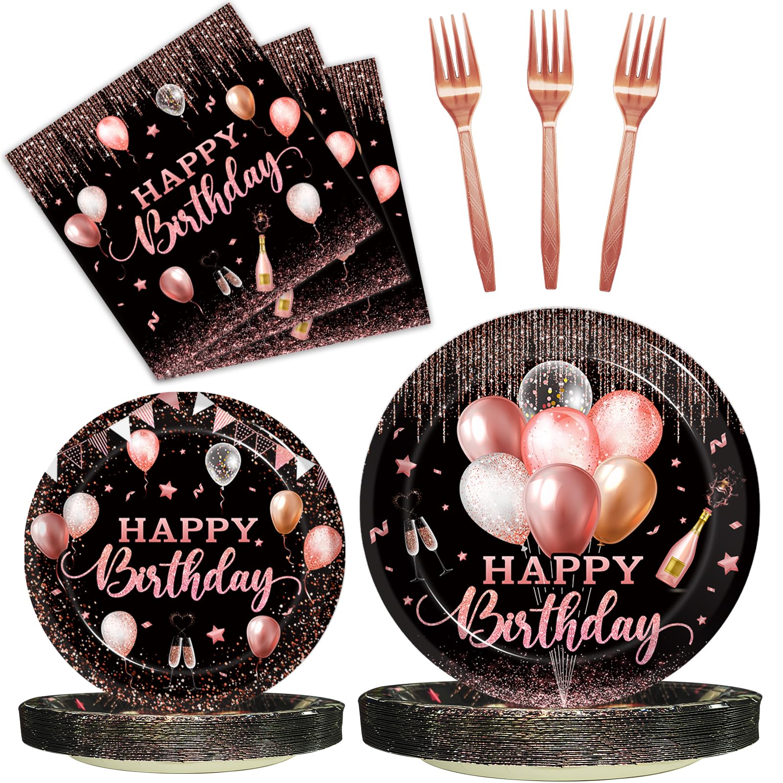 Kepeel rose gold dinner plates for 24, easy cleanup after celebrations