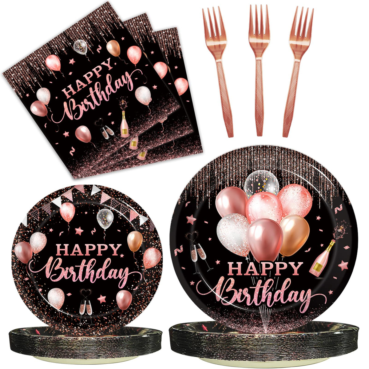 Kepeel rose gold dinner plates for 24, easy cleanup after celebrations