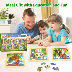 Kepovin wooden puzzle pig image encourages independent play with guidance.