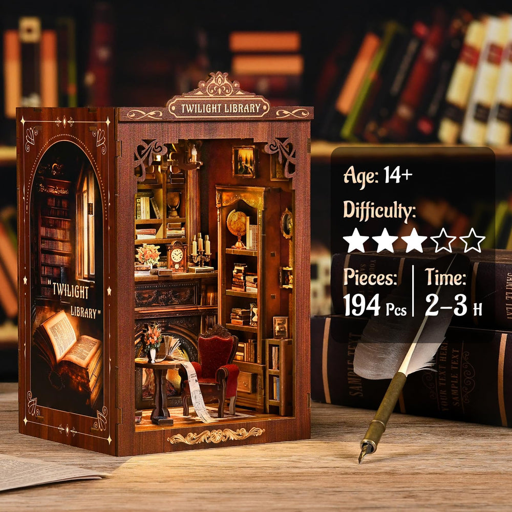 KERNOWO Book Nook Kit warm LED light adds inviting glow.