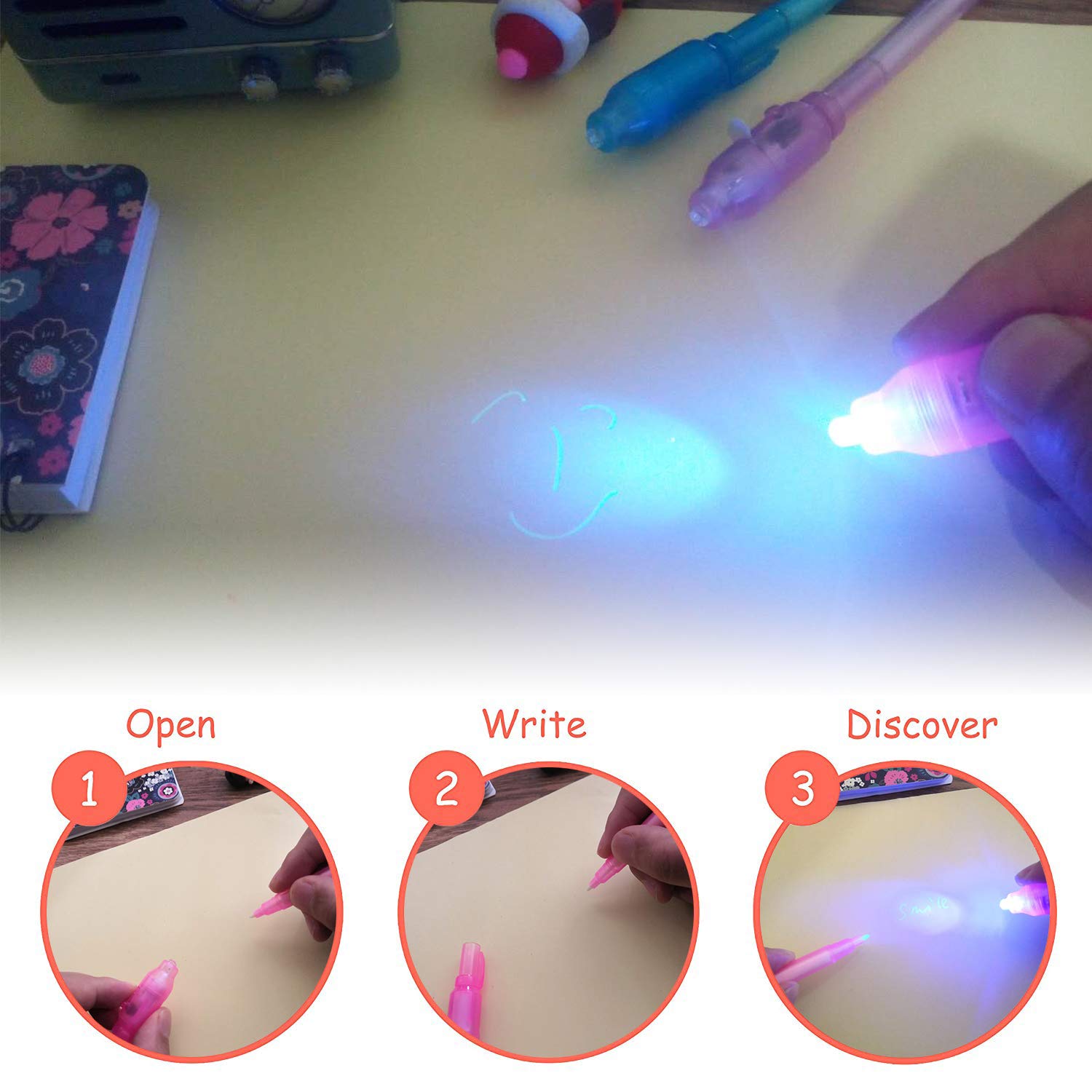 KERRT Spy pen writes on paper showing invisible ink and UV reveal