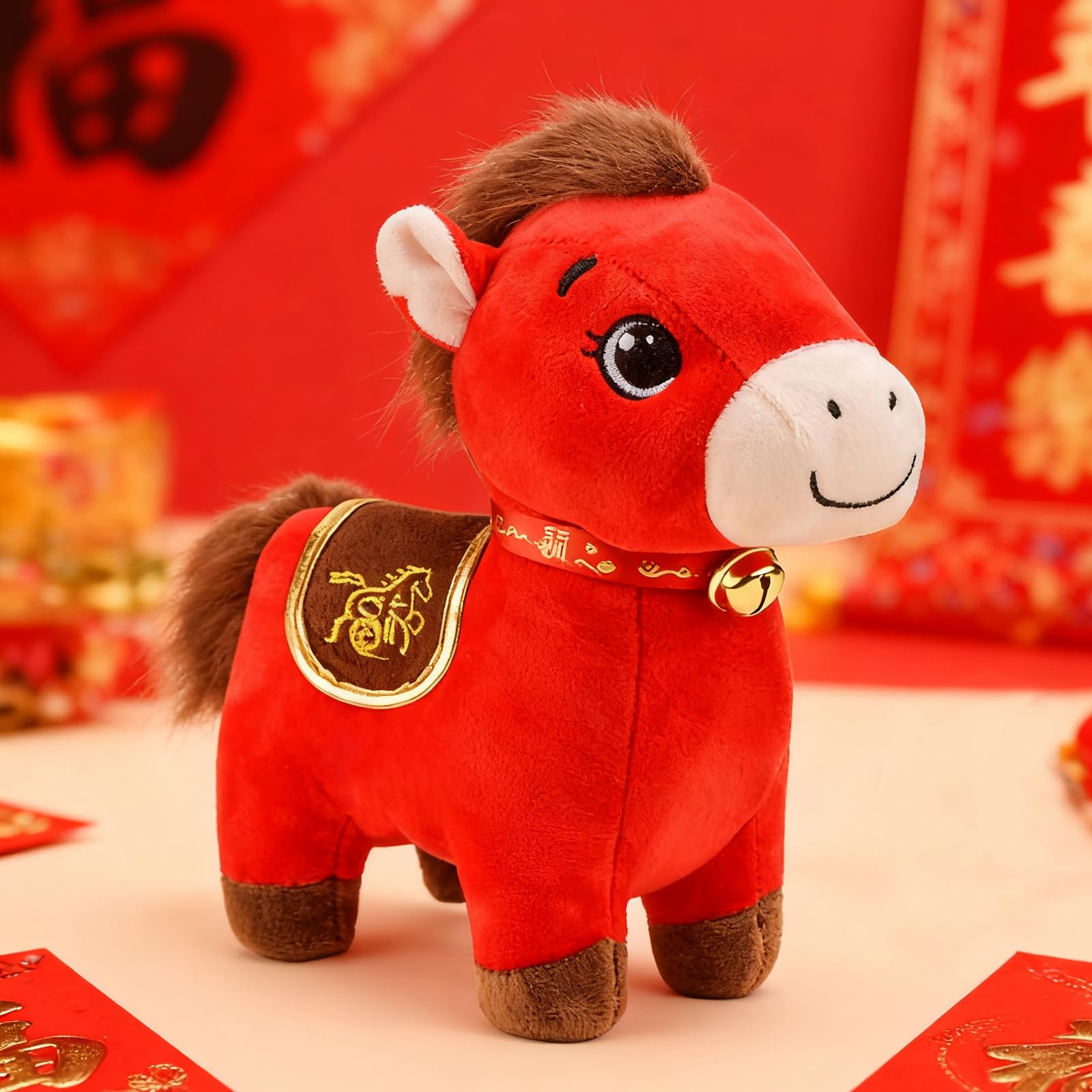 KESOCORAY horse plush on office desk boosts cheerful ambiance and seasonal mood.