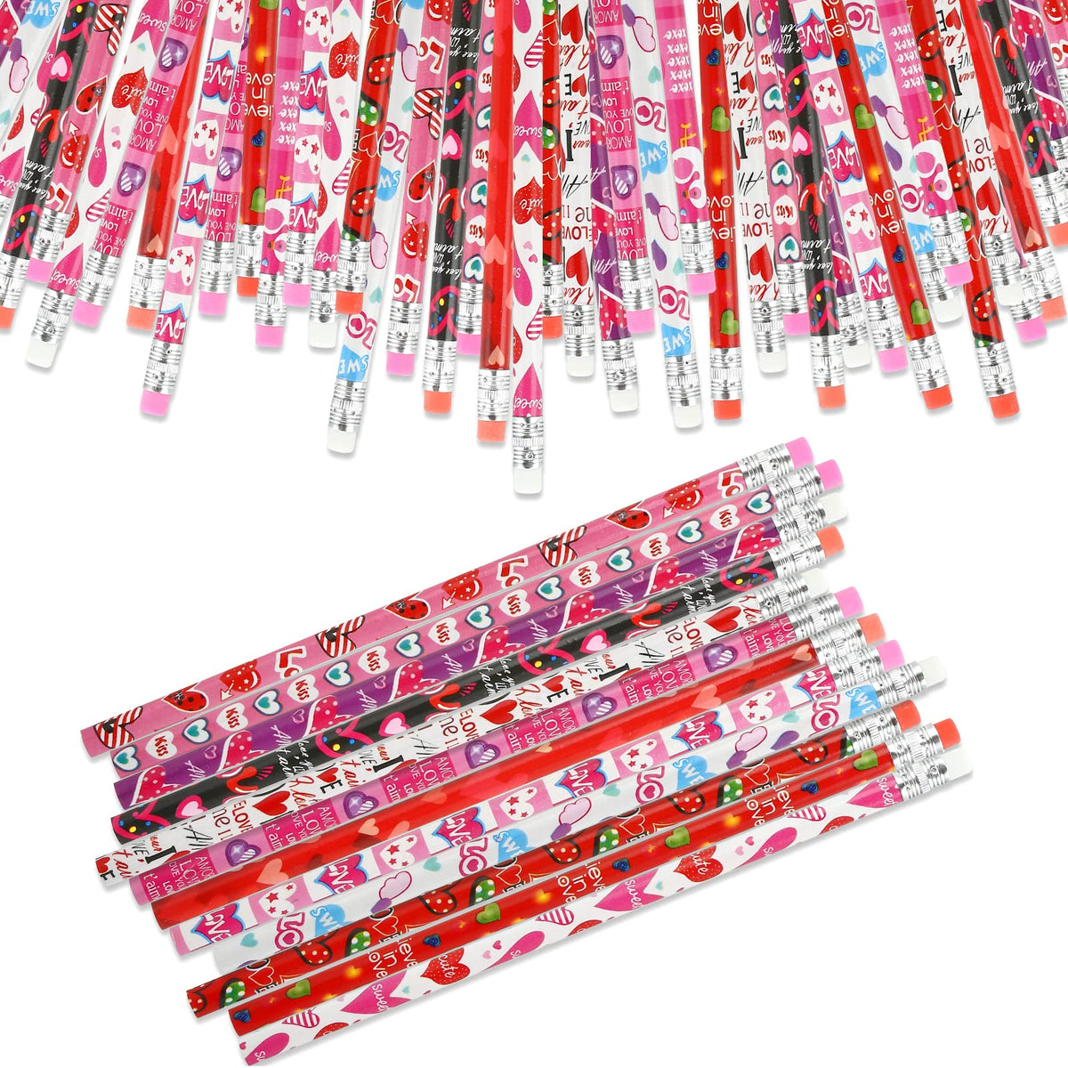 Kesote Valentine pencils 36-pack with heart designs for classroom Valentines.