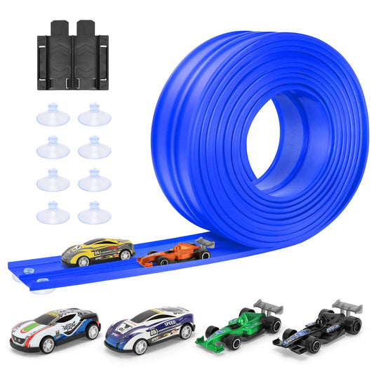 KETIEE Flex Tracks 16ft setup shown on a smooth table for kids' racing fun