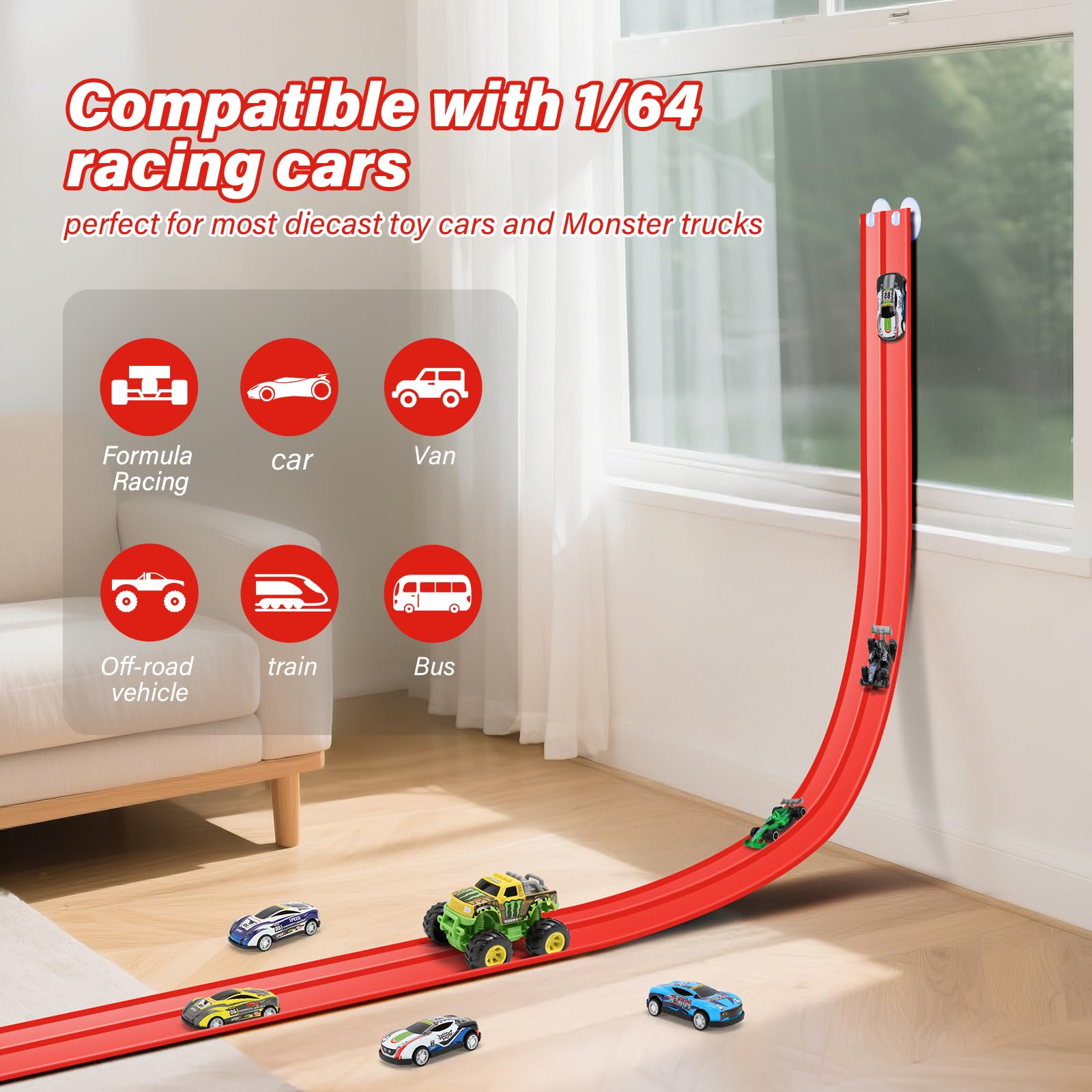 KETIEE Flex Tracks two-lane raceway supports 1/64 scale cars for safe, engaging play.