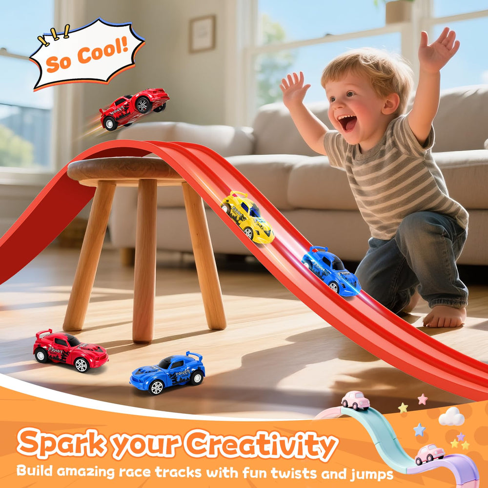 KETIEE Flex Tracks includes two racecars for immediate play and easy setup.