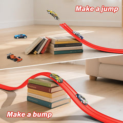 KETIEE Flex Tracks portable design rolls up for easy storage and on-the-go racing.
