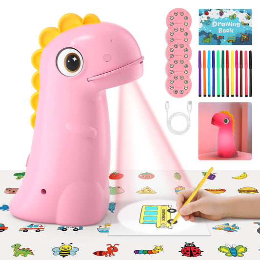 KETIEE rechargeable drawing projector showing dinosaur tracing patterns for kids' creativity