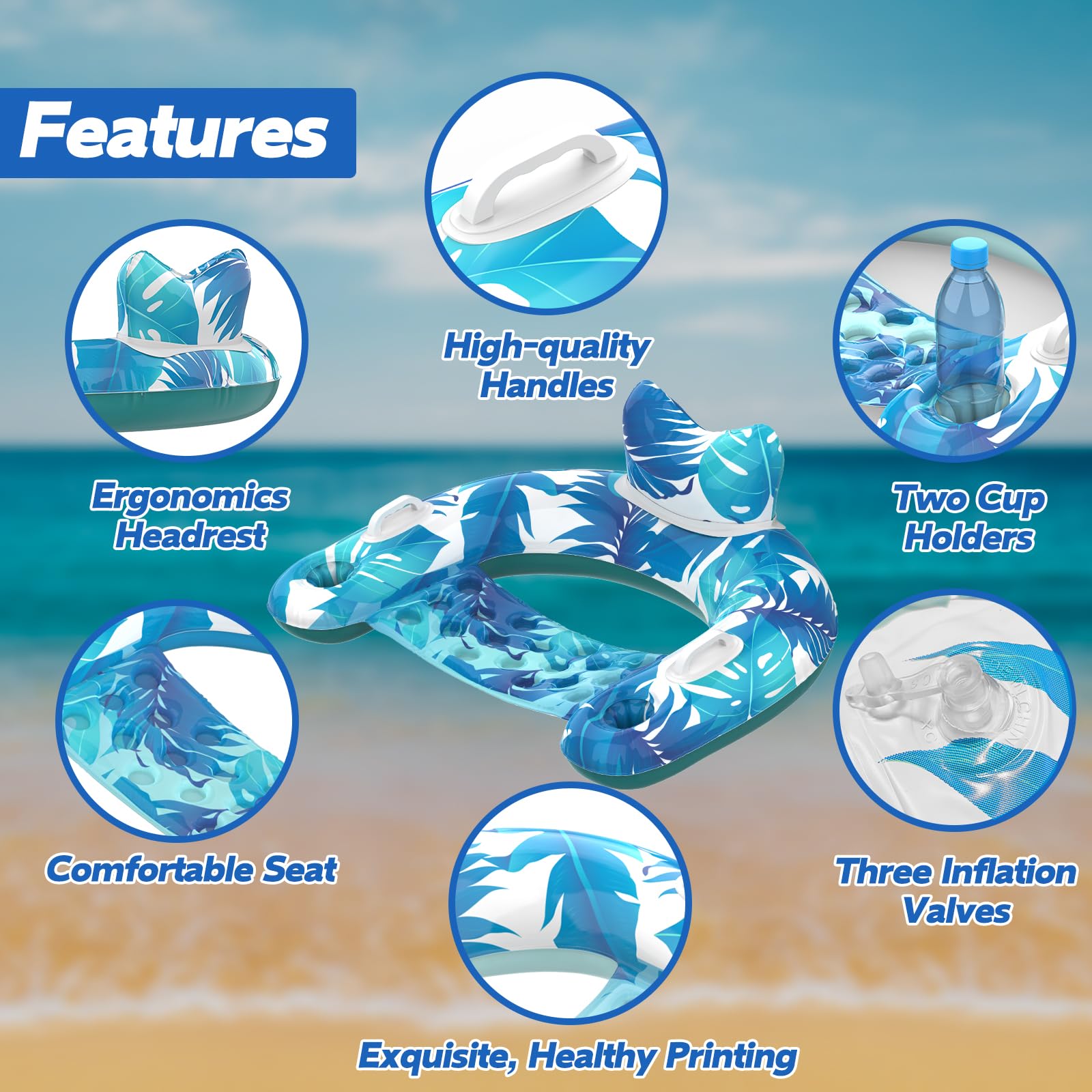KEUCL pool floats feature ergonomic headrests for cushioned neck and back support