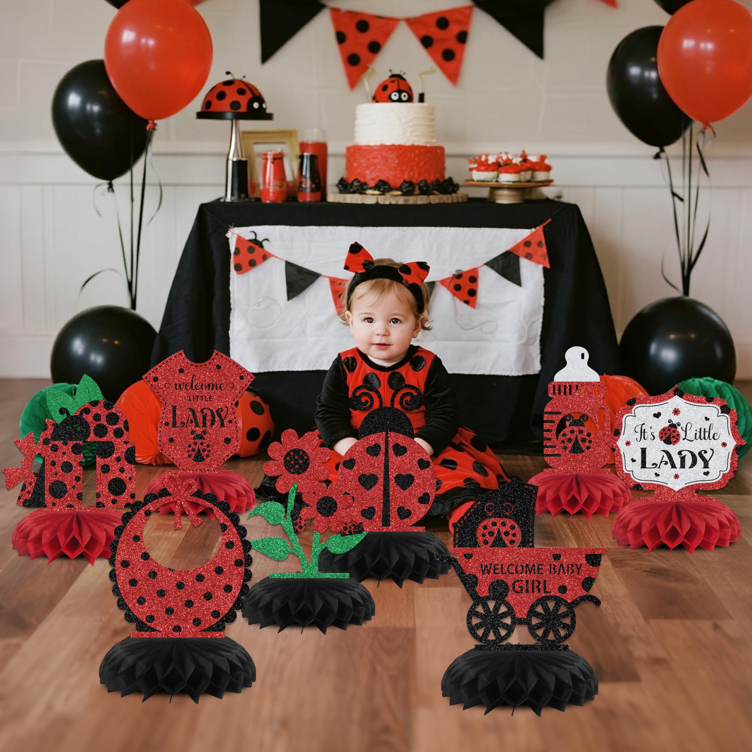 KEWUFD ladybug honeycomb centerpiece enhances dessert table presentation