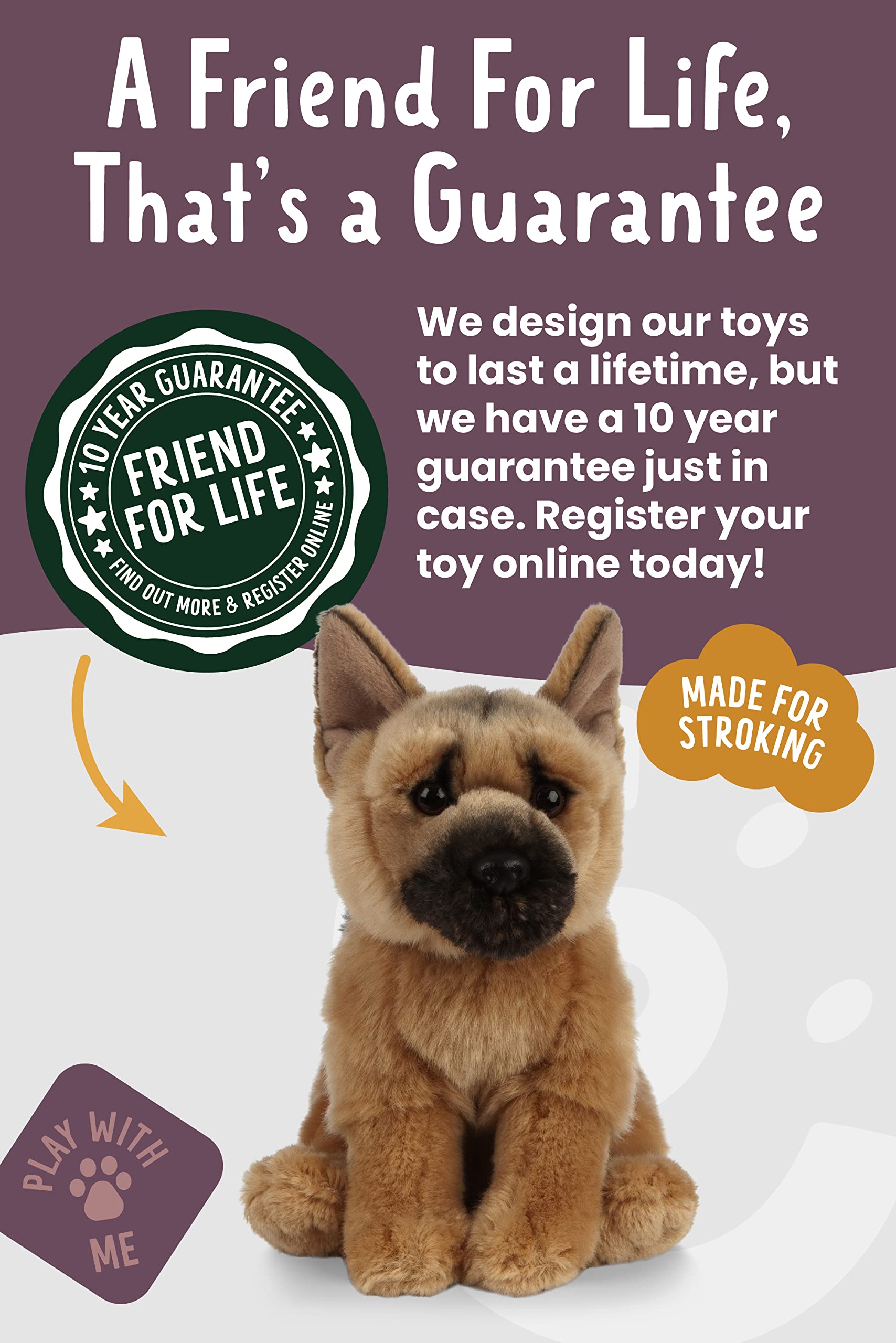 Keycraft Living Nature German Shepherd educational tag reveals breed facts and care tips.