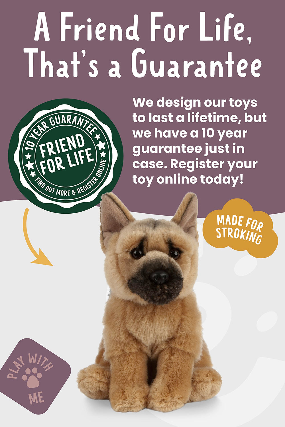 Keycraft Living Nature German Shepherd educational tag reveals breed facts and care tips.