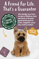 Keycraft Living Nature German Shepherd educational tag reveals breed facts and care tips.
