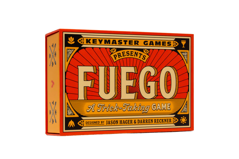 Keymaster Games Fuego card pack on table for quick, social play