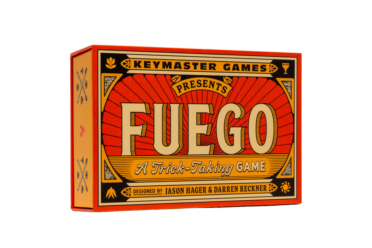 Keymaster Games Fuego card pack on table for quick, social play