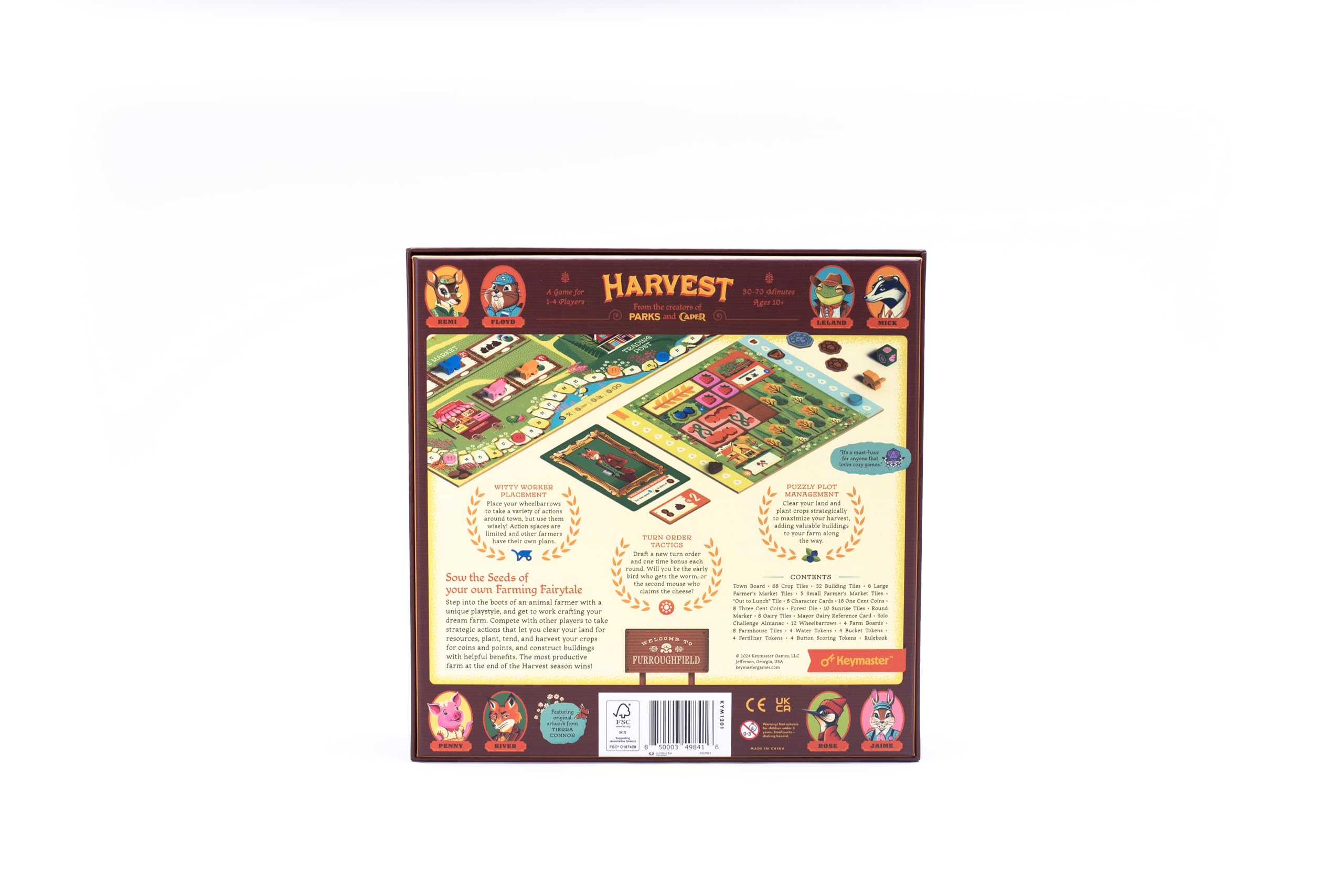 Keymaster Games Harvest fruit tokens add colorful rewards for strategic planning.