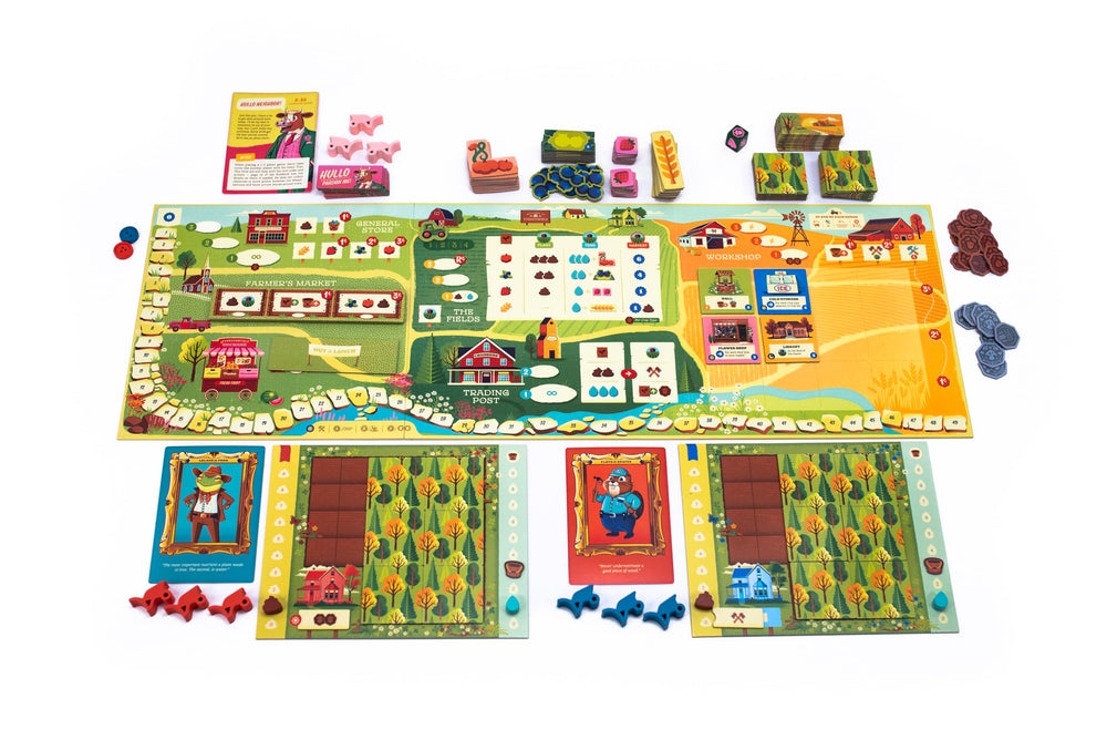Keymaster Games Harvest game box art showcases warm autumn farming vibes.