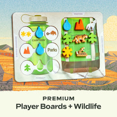 Keymaster Games Parks premium wood pieces represent outdoor adventures