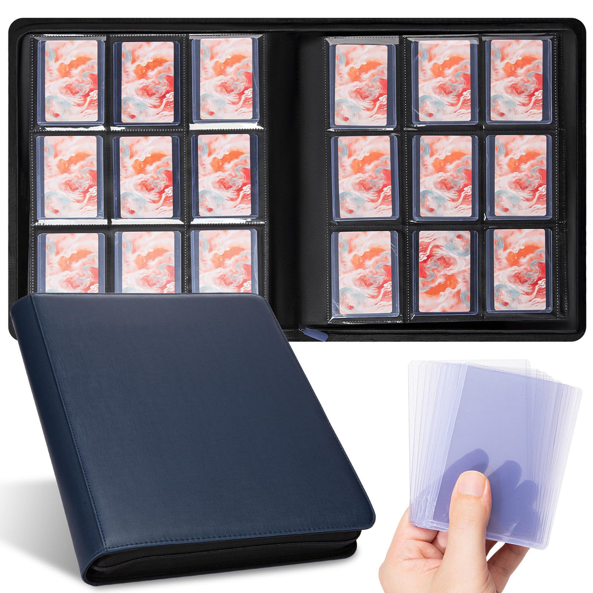 Keyufox 9-pocket binder front cover showing organized 3x4 inch toploaders for display and protection.