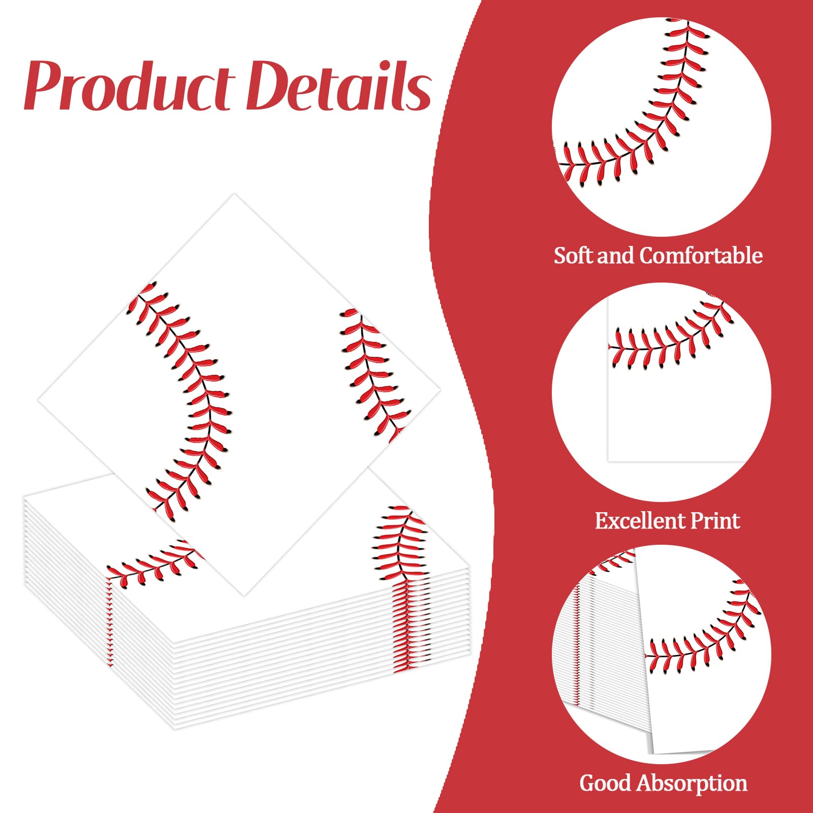KFJBPB baseball napkins on a table highlighting 13x13 inch coverage