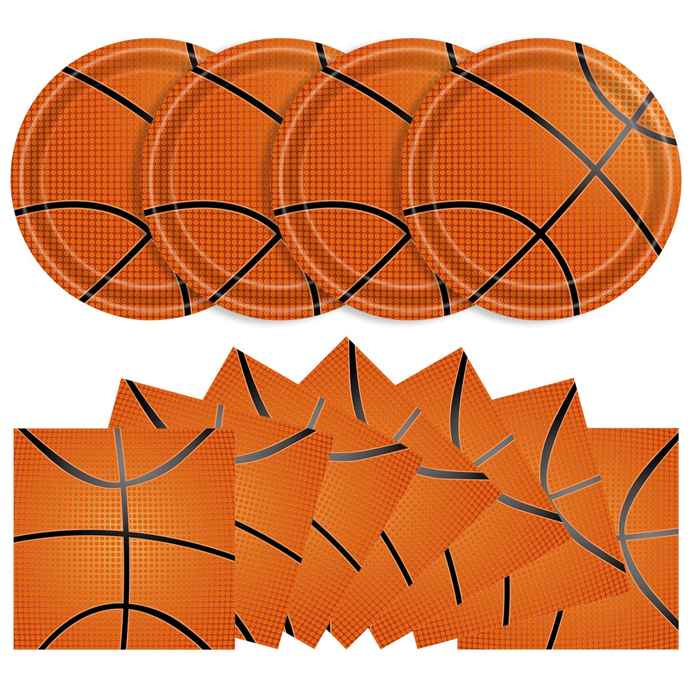 KFJBPB basketball plates 9in on table, sturdy dining for guests.