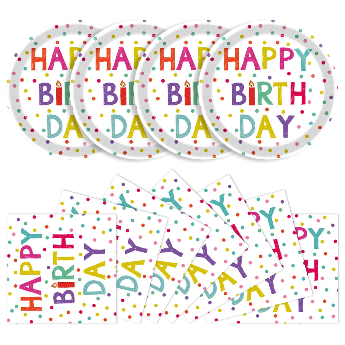 KFJBPB birthday plates 9-inch with dots design, sturdy and convenient for gatherings