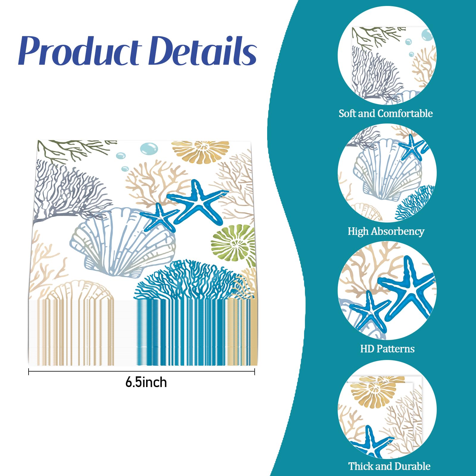 KFJBPB Coral-design napkins showcase vibrant coastal patterns for seaside events.