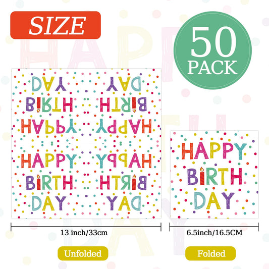 KFJBPB Happy Birthday napkins with multicolor dots for celebrations