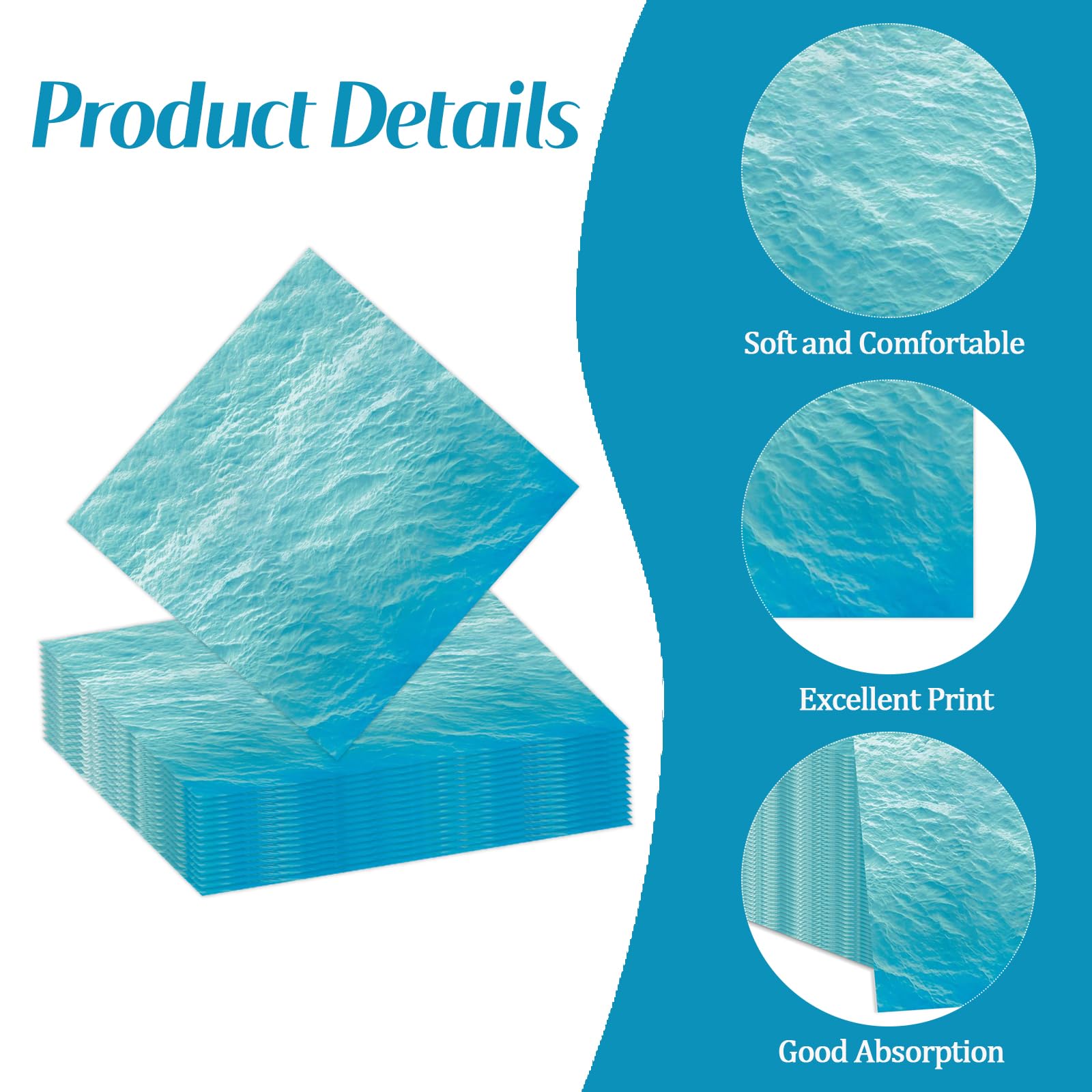 KFJBPB Ocean waves napkins unfolded to reveal generous 33 cm coverage