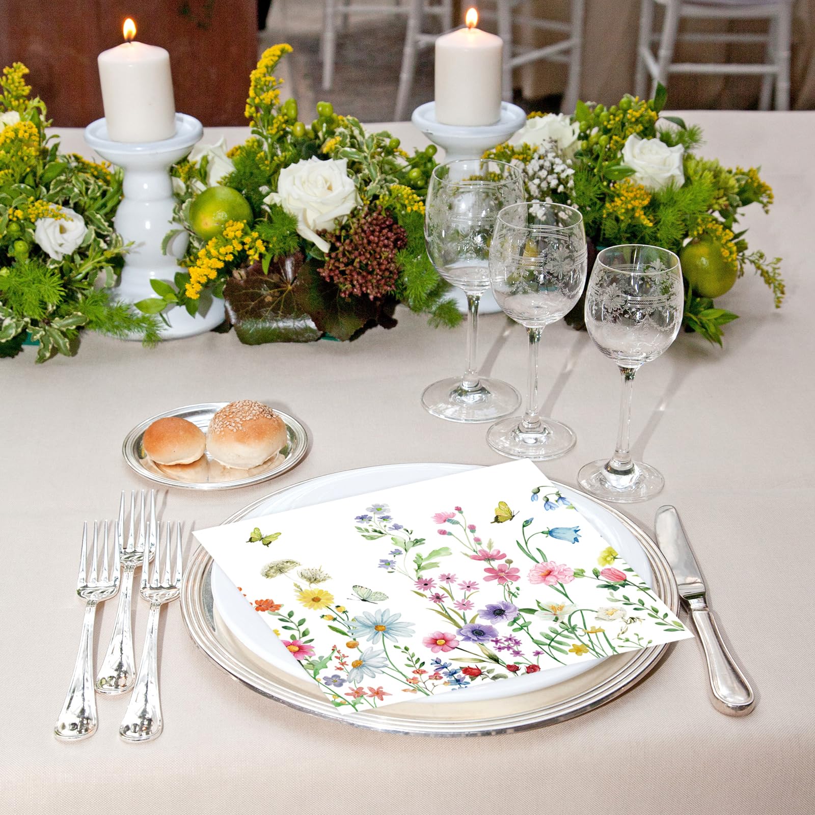 KFJBPB wildflower napkins on table at garden party or event